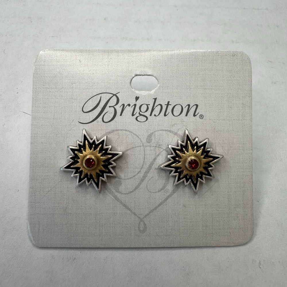 Brighton Brushed Two Tone Plated DYNASTY SOL Amethyst Crystal Post Stud Earrings